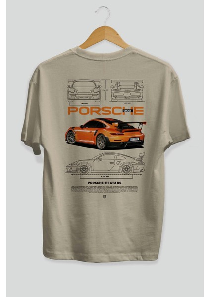 Porsche 992 Arka Baskılı Oversize T-Shirt Erkek Kadın Unisex Pamuk Bisiklet Yaka Tişort fiyatları