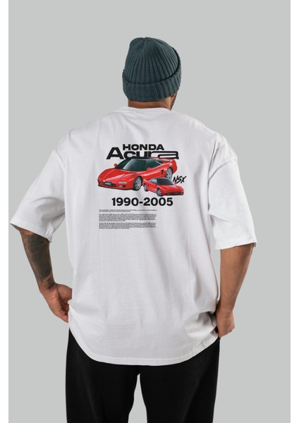 Honda Acura Nsx Arka Baskılı Oversize T-Shirt Erkek Kadın Unisex Pamuk Bisiklet Yaka Tişort