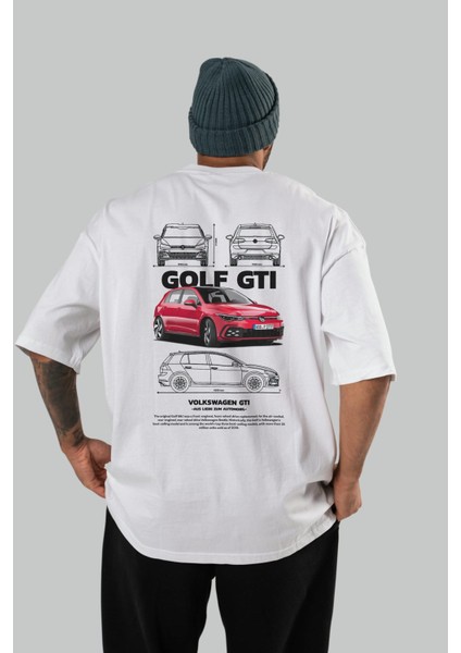 Volkswagen Golf Gtı Arka Baskılı Oversize T-Shirt Erkek Kadın Unisex Pamuk Bisiklet Yaka Tişort