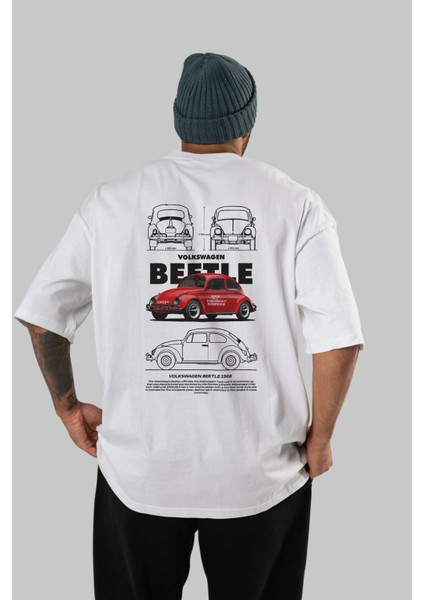 Volkswagen Beetle Arka Baskılı Oversize T-Shirt Erkek Kadın Unisex Pamuk Bisiklet Yaka Tişort