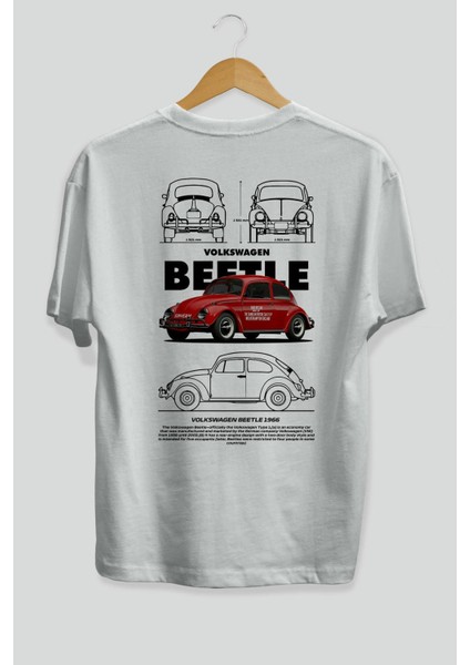 Volkswagen Beetle Arka Baskılı Oversize T-Shirt Erkek Kadın Unisex Pamuk Bisiklet Yaka Tişort fiyatları