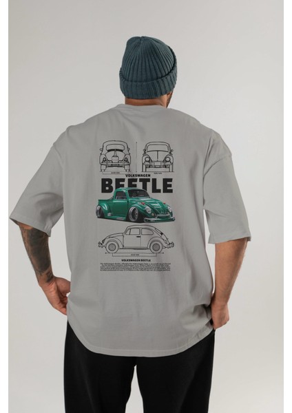 Volkswagen Beetle 1 Arka Baskılı Oversize T-Shirt Erkek Kadın Unisex Pamuk Bisiklet Yaka Tişort