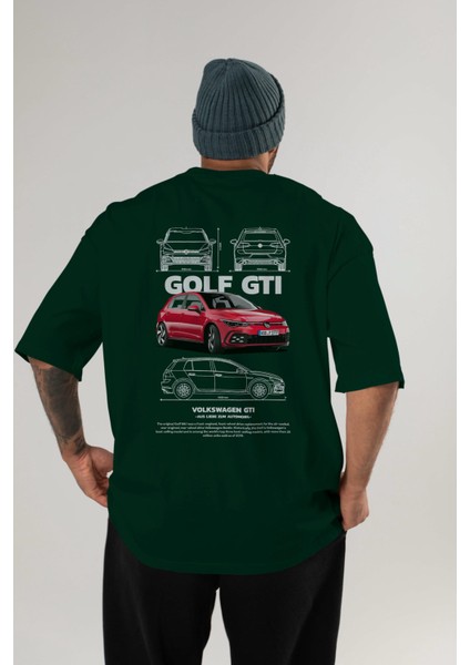 Volkswagen Golf Gtı Arka Baskılı Oversize T-Shirt Erkek Kadın Unisex Pamuk Bisiklet Yaka Tişort