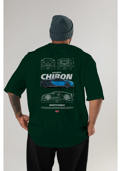 Bugatti Chiron 2 Arka Baskılı Oversize T-Shirt Erkek Kadın Unisex Pamuk Bisiklet Yaka Tişort