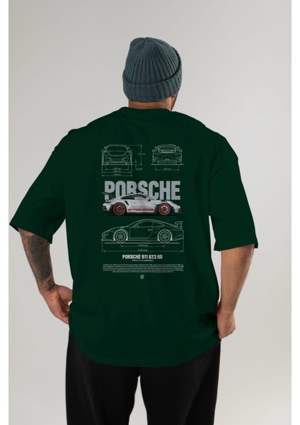 Gray Porsche 911 Gt3 Arka Baskılı Oversize T-Shirt Erkek Kadın Unisex Pamuk Bisiklet Yaka Tişort