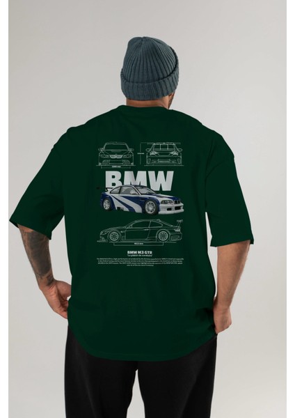 Bmw M3 Gtr Arka Baskılı Oversize T-Shirt Erkek Kadın Unisex Pamuk Bisiklet Yaka Tişort
