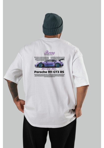 Porsche 911 Gt3 Berry Purple Arka Baskılı Oversize T-Shirt Erkek Kadın Unisex Pamuk Bisiklet Yaka Tişort
