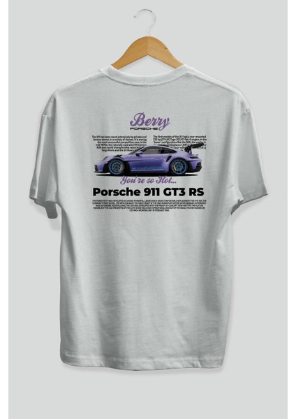 Porsche 911 Gt3 Berry Purple Arka Baskılı Oversize T-Shirt Erkek Kadın Unisex Pamuk Bisiklet Yaka Tişort fiyatları