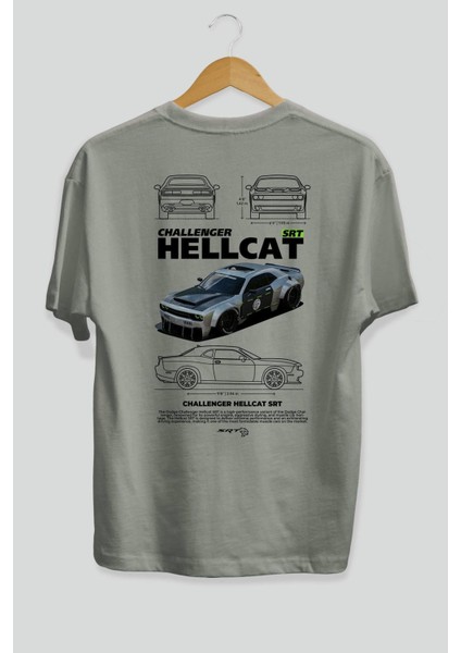 Challenger Hellcat Srt Arka Baskılı Oversize T-Shirt Erkek Kadın Unisex Pamuk Bisiklet Yaka Tişort fiyatları
