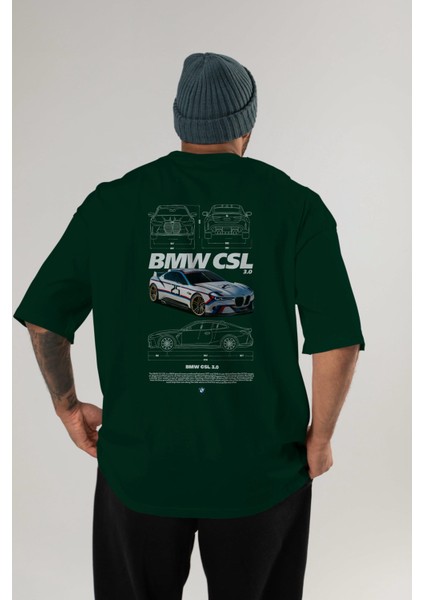 Bmw Csl Arka Baskılı Oversize T-Shirt Erkek Kadın Unisex Pamuk Bisiklet Yaka Tişort
