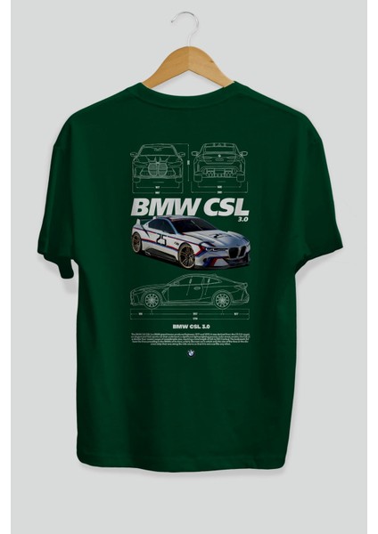 Bmw Csl Arka Baskılı Oversize T-Shirt Erkek Kadın Unisex Pamuk Bisiklet Yaka Tişort fiyatları