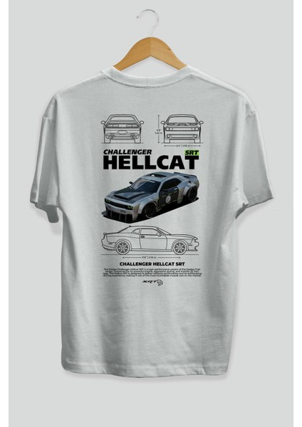 Challenger Hellcat Srt Arka Baskılı Oversize T-Shirt Erkek Kadın Unisex Pamuk Bisiklet Yaka Tişort fiyatları