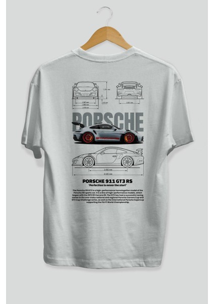 Porsche 911 Gt3 Rs Red Arka Baskılı Oversize T-Shirt Erkek Kadın Unisex Pamuk Bisiklet Yaka Tişort fiyatları
