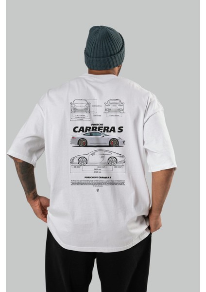 Porsche Carrera S Arka Baskılı Oversize T-Shirt Erkek Kadın Unisex Pamuk Bisiklet Yaka Tişort