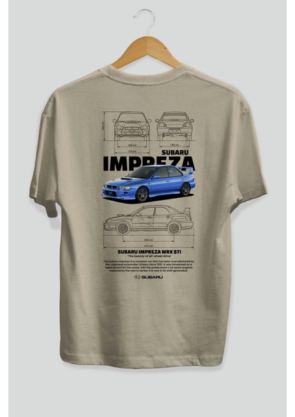 Subaru Impreza Wrx Sti Arka Baskılı Oversize T-Shirt Erkek Kadın Unisex Pamuk Bisiklet Yaka Tişort fiyatları