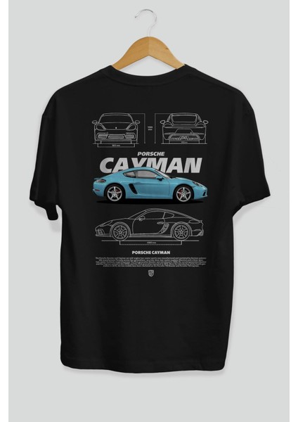 Porsche Cayman Blue Arka Baskılı Oversize T-Shirt Erkek Kadın Unisex Pamuk Bisiklet Yaka Tişort fiyatları