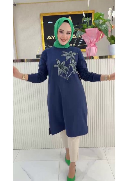 Ayşe Akay Zambak Desenli Iki Iplik Kumaş 100 cm Tunik 1656