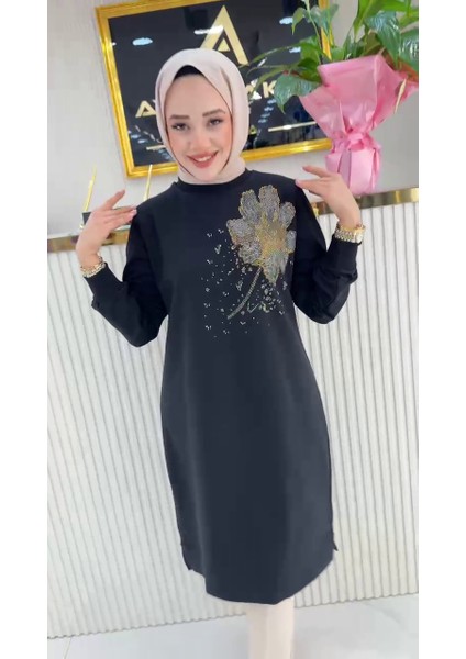 Ayşe Akay Çiçek Desenli Iki Iplik Kumaş 100 cm Tunik 1657