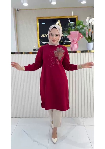 Ayşe Akay Çiçek Desenli Iki Iplik Kumaş 100 cm Tunik 1657
