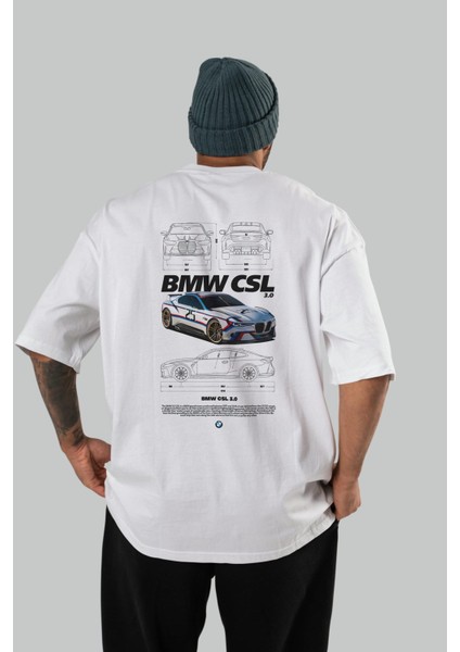 Bmw Csl Arka Baskılı Oversize T-Shirt Erkek Kadın Unisex %100 Pamuk Bisiklet Yaka Tişort