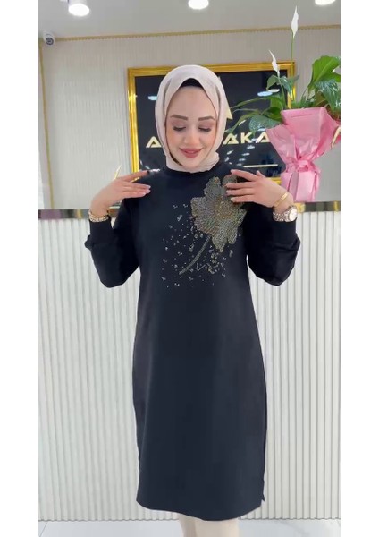 Ayşe Akay Çiçek Desenli Iki Iplik Kumaş 100 cm Tunik 1657