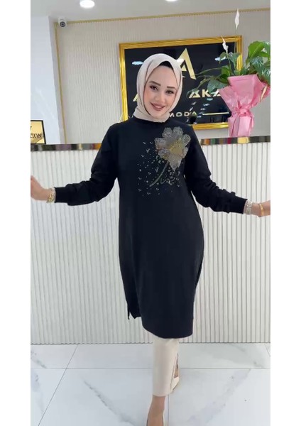 Ayşe Akay Çiçek Desenli Iki Iplik Kumaş 100 cm Tunik 1657