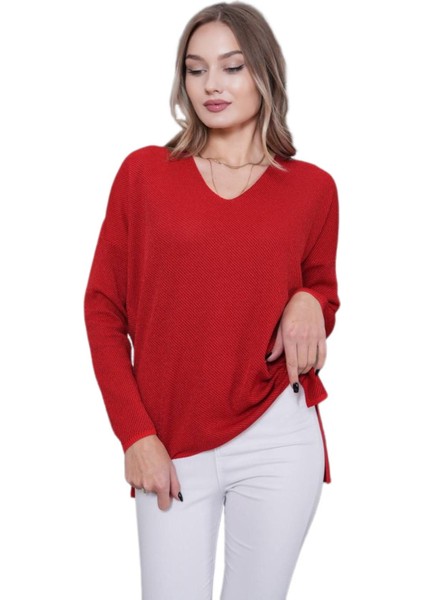 Kadın V Yaka Yaka Simli Kazak 12815 BGL-ST04225