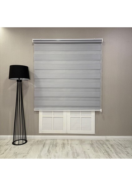 Donatti Zebra Stor Geniş Plise Güneşlik Perde Açık Gri