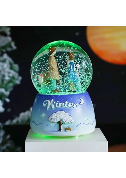 Winter Mavi Rüya Püskürtmeli Işıklı ve Müzikli Büyük Boy Kar Küresi