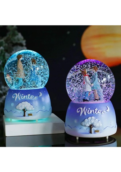 Winter Mavi Rüya Püskürtmeli Işıklı ve Müzikli Büyük Boy Kar Küresi modelleri
