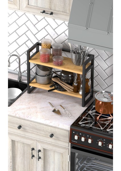 2 Raflı Metal Düzenleyici Tezgah Üstü Raf Baharatlık Banyo Rafı Metal Organizer Çok Amaçlı Raf fırsatları
