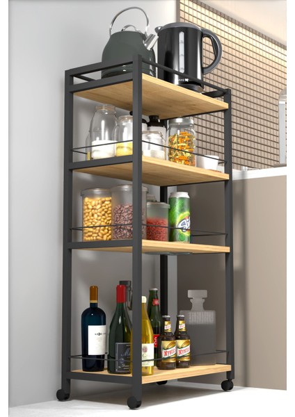 4 Raflı Metal Düzenleyici Tekerlekli Kiler Tekerlekli Banyo Rafı Metal Organizer Çok Amaçlı Raf fırsatları