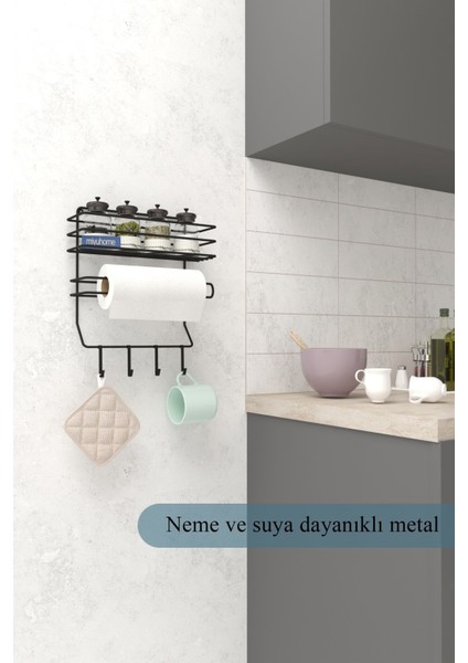 Lüks Mutfak Rafı 4 Kancalı Banyo Rafı Banyo Mutfak Düzenleyici Duvara Monte Raf Paslanmaz Organizer