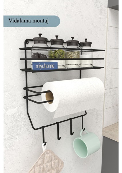Lüks Mutfak Rafı 4 Kancalı Banyo Rafı Banyo Mutfak Düzenleyici Duvara Monte Raf Paslanmaz Organizer