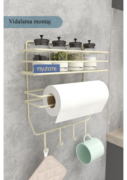 Lüks Mutfak Rafı 4 Kancalı Banyo Rafı Banyo Mutfak Düzenleyici Duvara Monte Raf Paslanmaz Organizer