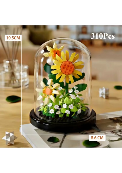 Bricks Sonsuz Çiçekler Günebakan (Ayçiçeği) 310 Parça Yapı Bloğu 10.5 cm Hediye Hobi Dekorasyon