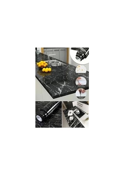 Heyf Siyah Mermer Desenli Yapışkanlı Tezgah Folyosu (5 Mt.x 60 cm )