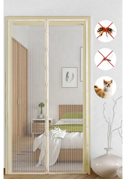 Mıknatıslı Mutfak Balkon Dış Kapı Sinekliği 90X210 cm Bej Renk