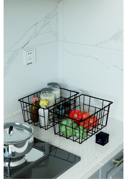 2'Li Büyük Boy Lüks Sepet Mutfak Düzenleyici Banyo Organizer Tel Sepet metal Organizer Meyve Sepeti fırsatları