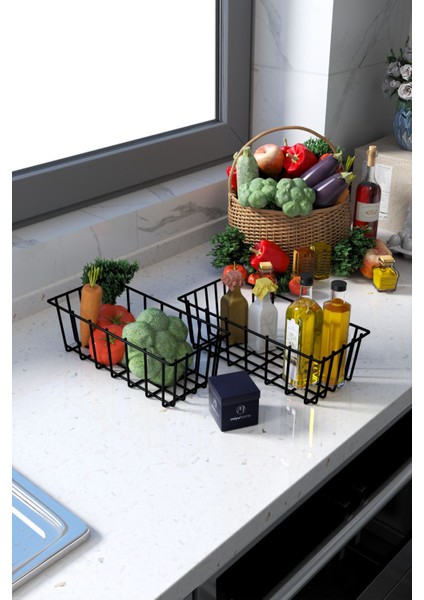 2'li Dikdörtgen Lüks Sepet Mutfak Düzenleyici Banyo Organizer Tel Sepet metal organizer meyve sepeti fırsatları