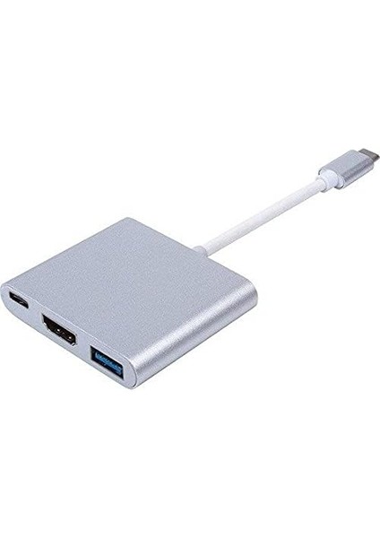 CF01 Macbook Uyumlu 4K Full Hd 1080P Type C To 3 Portlu HDMI - USB 3.0 - Pd Çevirici Hub Adaptör