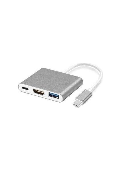 CF01 Macbook Uyumlu 4K Full Hd 1080P Type C To 3 Portlu HDMI - USB 3.0 - Pd Çevirici Hub Adaptör