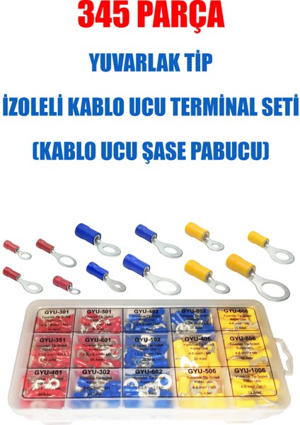 345 Parça Yuvarlak Tip Izoleli Kablo Ucu Terminal Seti