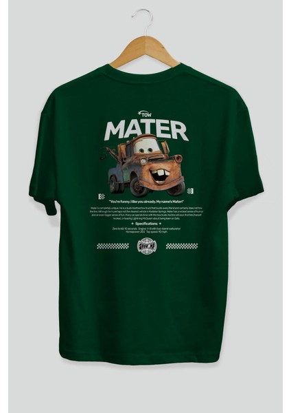 Tow Mater Arka Baskılı Oversize T-Shirt Erkek Kadın Unisex Pamuk Bisiklet Yaka Tişort fiyatları