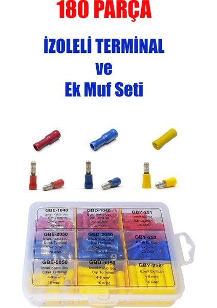 180 Parça Izoleli Dişi-Erkek Terminal ve Ek Muf Seti