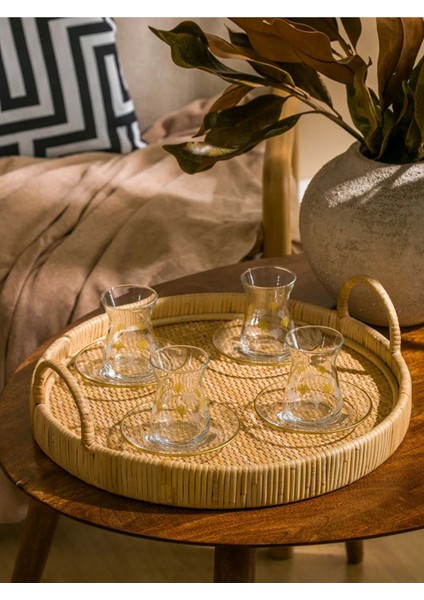 Home Sarı Baskılı 4 Kişilik Cam Çay Bardağı Seti T T fiyatları