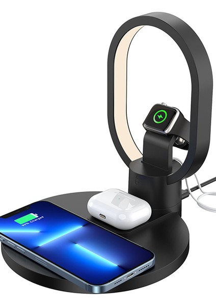 Cep Telefonu Kablosuz Şarj Kulaklık Şarj Standı Tutucusu ve Masa Lambası Set 4in1