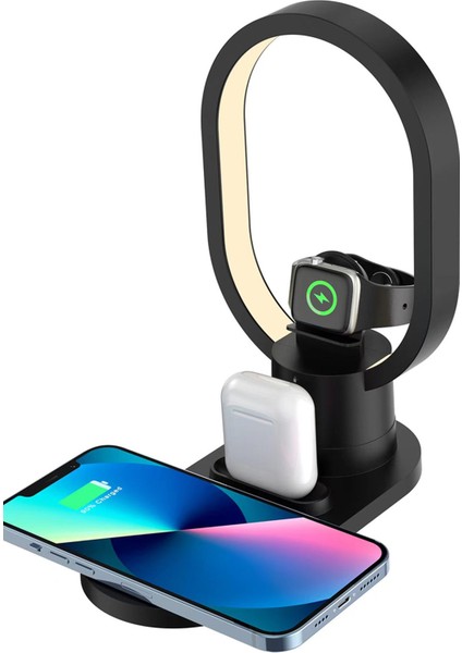 Cep Telefonu Kablosuz Şarj Kulaklık Şarj Standı Tutucusu ve Masa Lambası Set 4in1 fırsatları