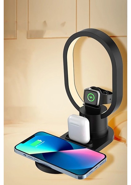 Cep Telefonu Kablosuz Şarj Kulaklık Şarj Standı Tutucusu ve Masa Lambası Set 4in1 indirimleri