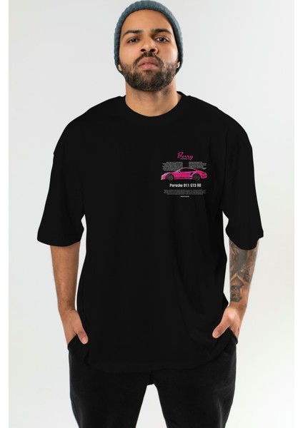 Porsche 911 Gt3 Rs Berry Ön Sol Baskılı Oversize T-Shirt Erkek Kadın Unisex Pamuk Bisiklet Yaka Tişort